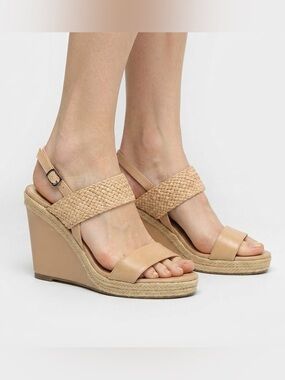 Denver Hayes Woven Strap Espadrille Wedge Sandals - Beige - Size 11